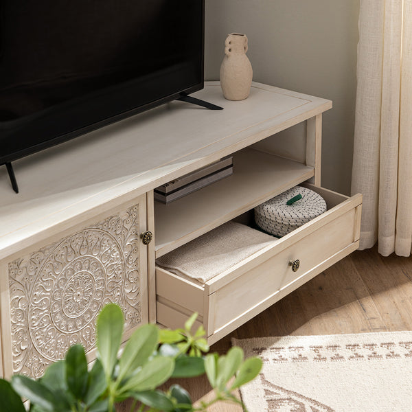 Chantilly Whitewashed Corner TV Stand