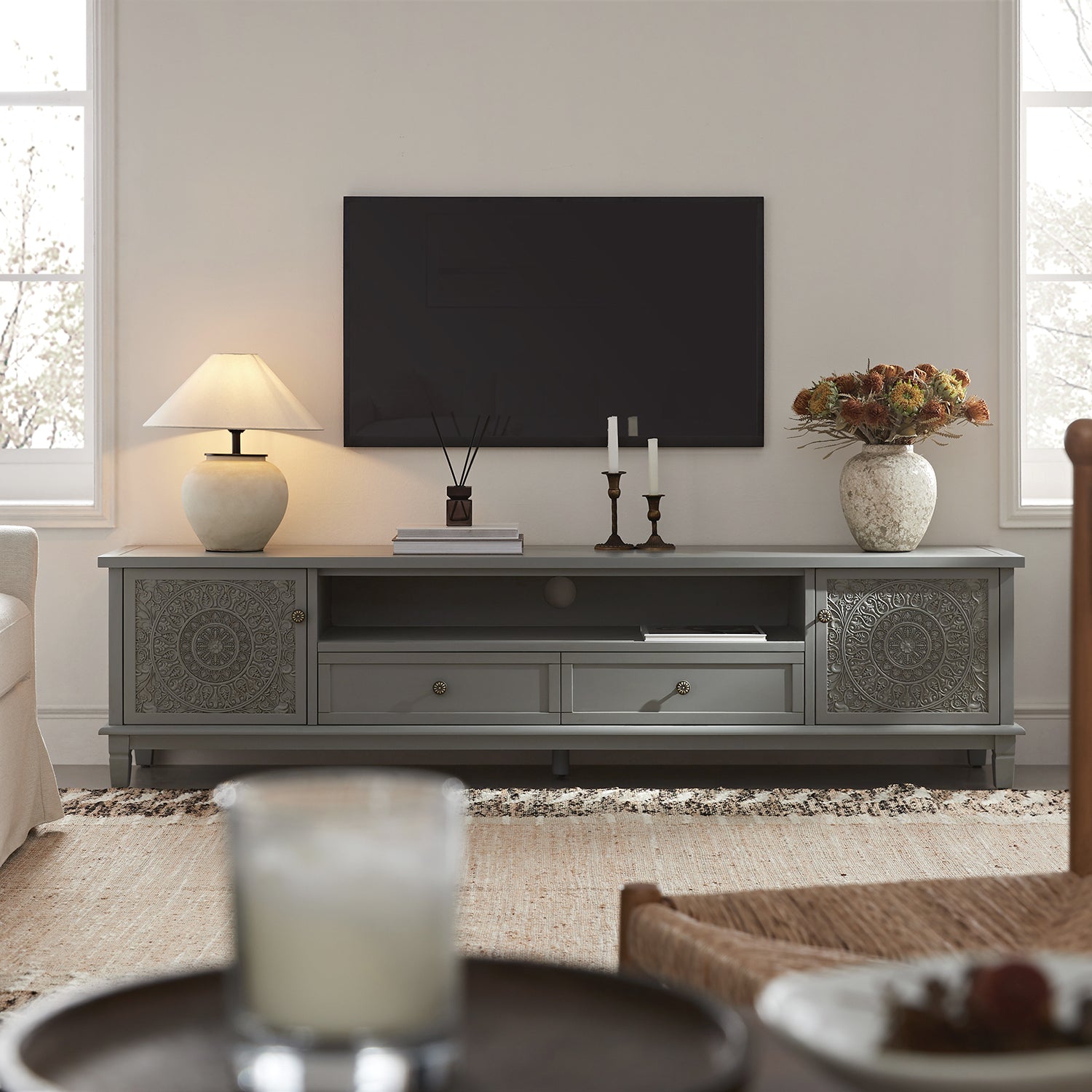 Chantilly Mid Gray 79" Wide TV Stand