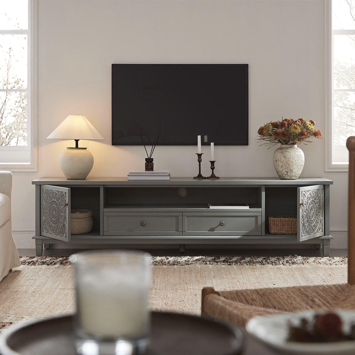 Chantilly Mid Gray 79" Wide TV Stand