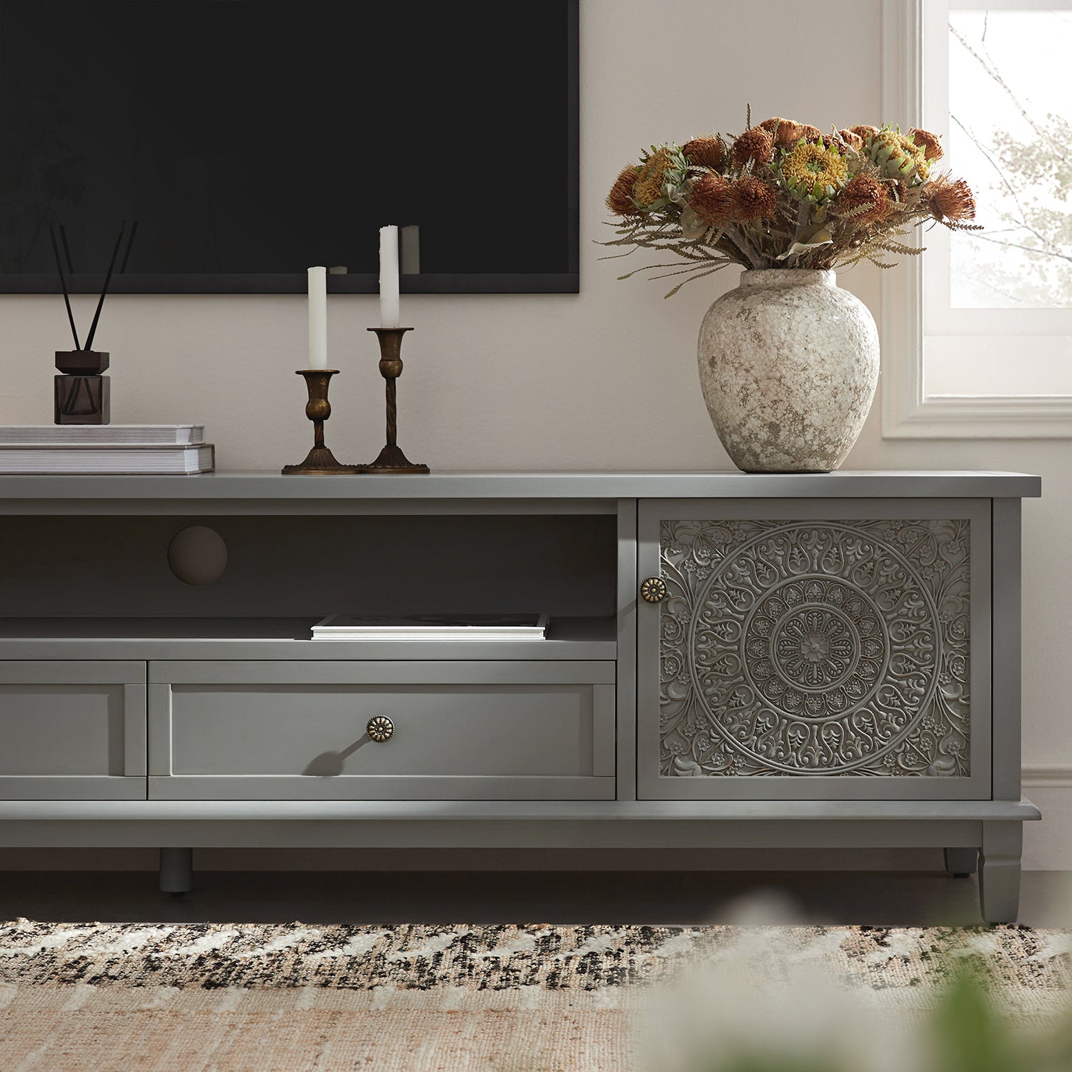 Chantilly Mid Gray 79" Wide TV Stand