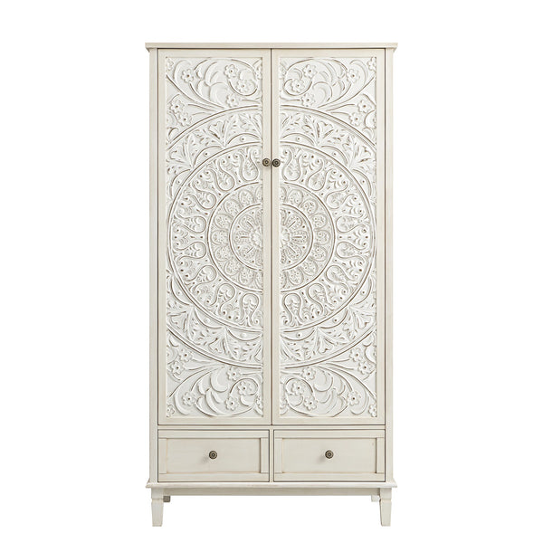 Chantilly Whitewashed Carved Double Closet
