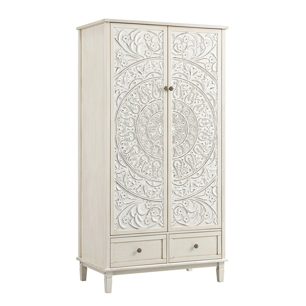 Chantilly Whitewashed Carved Double Closet