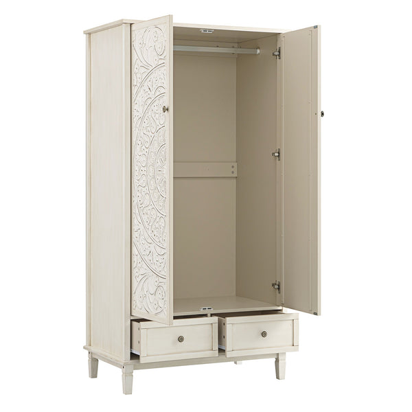 Chantilly Whitewashed Carved Double Closet