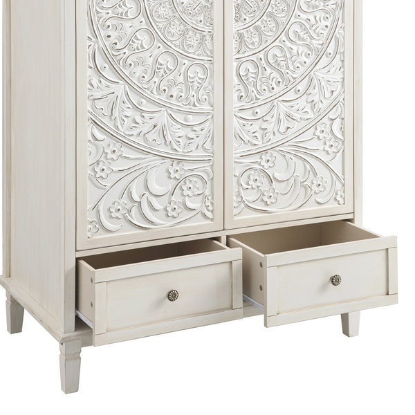 Chantilly Whitewashed Carved Double Closet