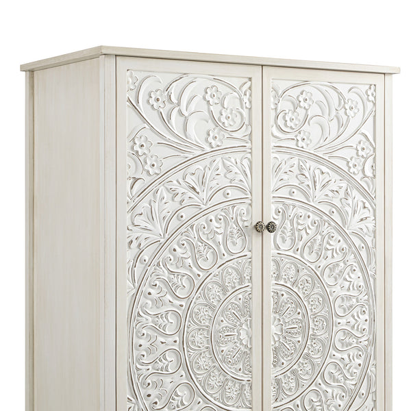Chantilly Whitewashed Carved Double Closet