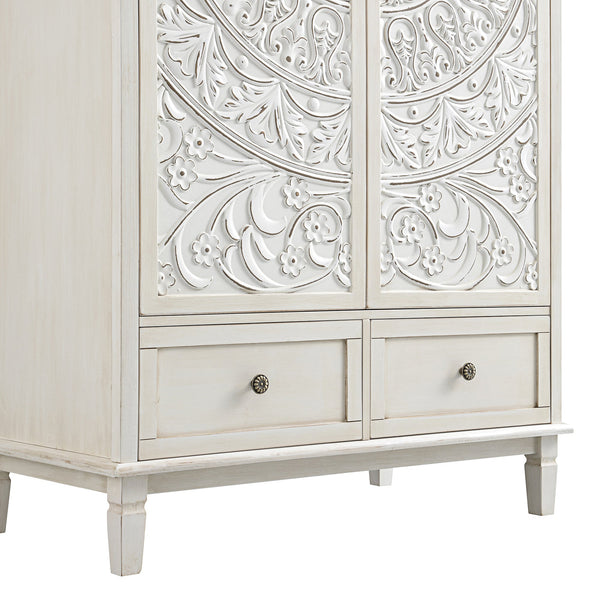 Chantilly Whitewashed Carved Double Closet
