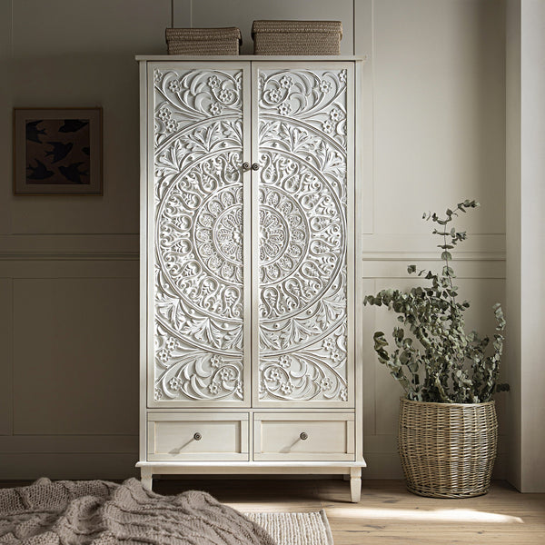 Chantilly Whitewashed Carved Double Closet