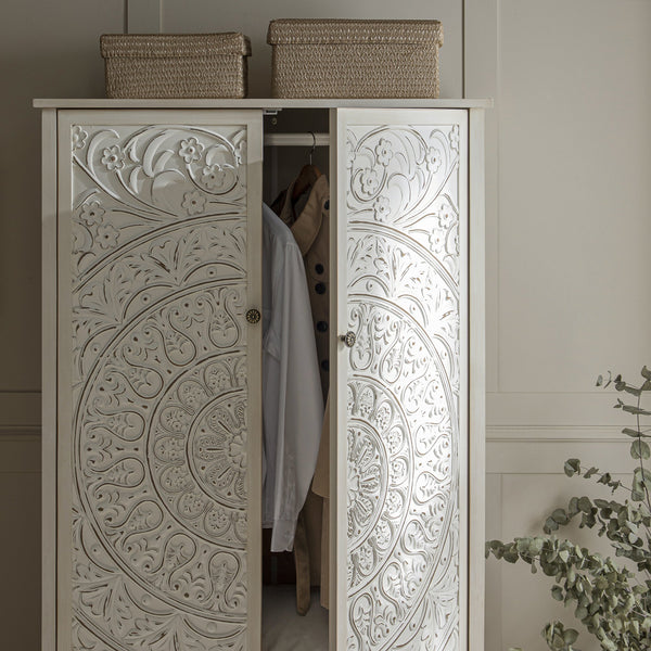 Chantilly Whitewashed Carved Double Closet