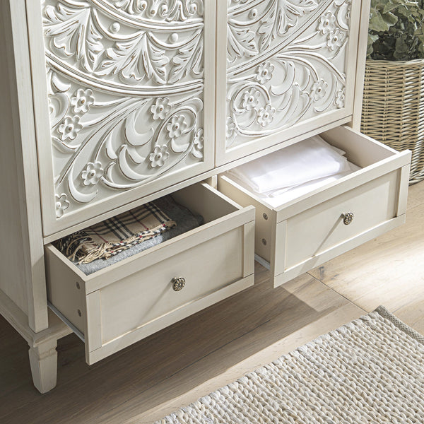 Chantilly Whitewashed Carved Double Closet