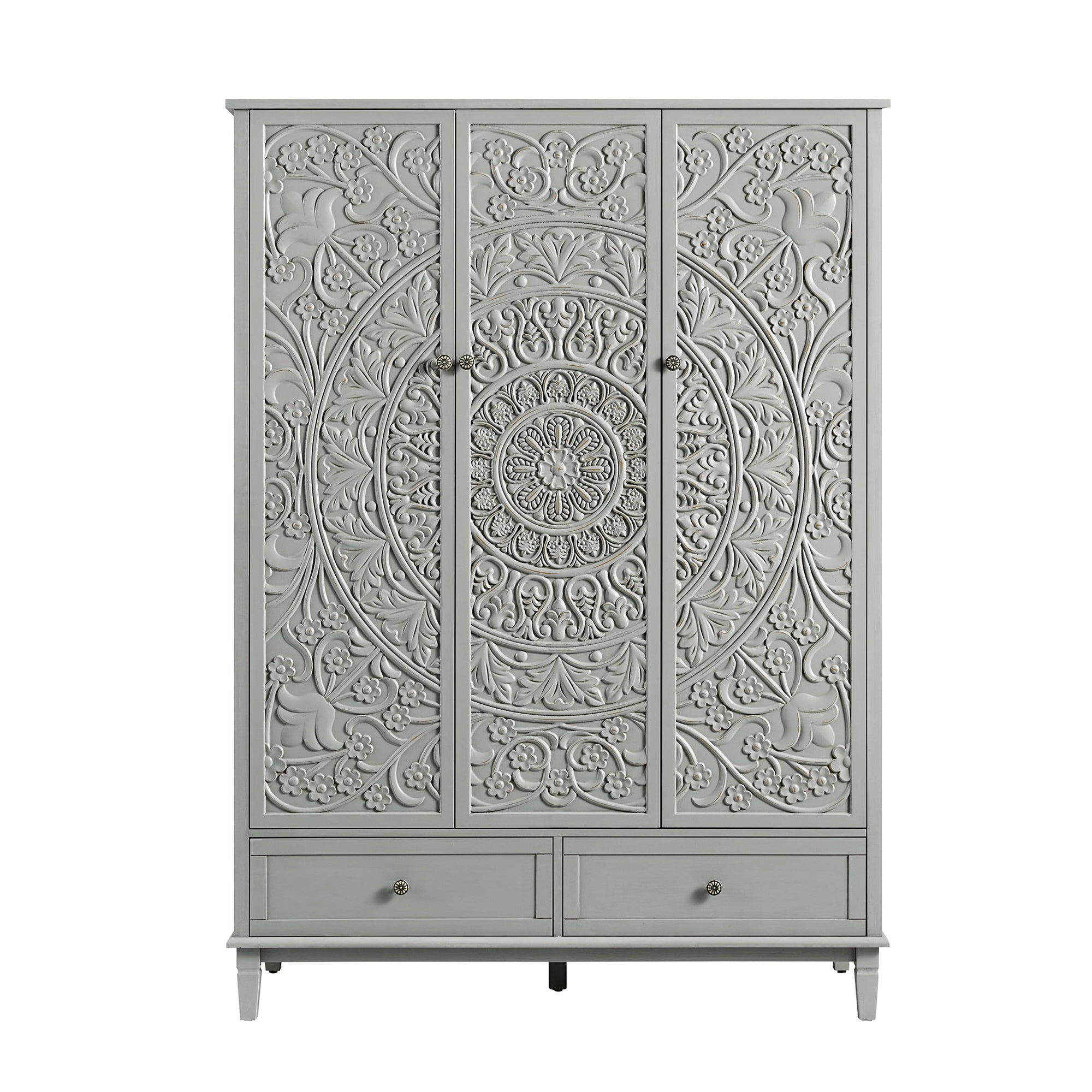 Chantilly Mid Gray Carved Triple Closet