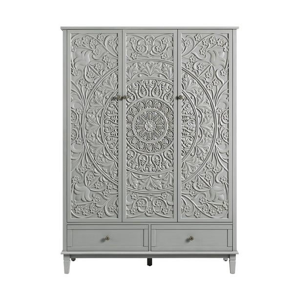 Chantilly Mid Gray Carved Triple Closet