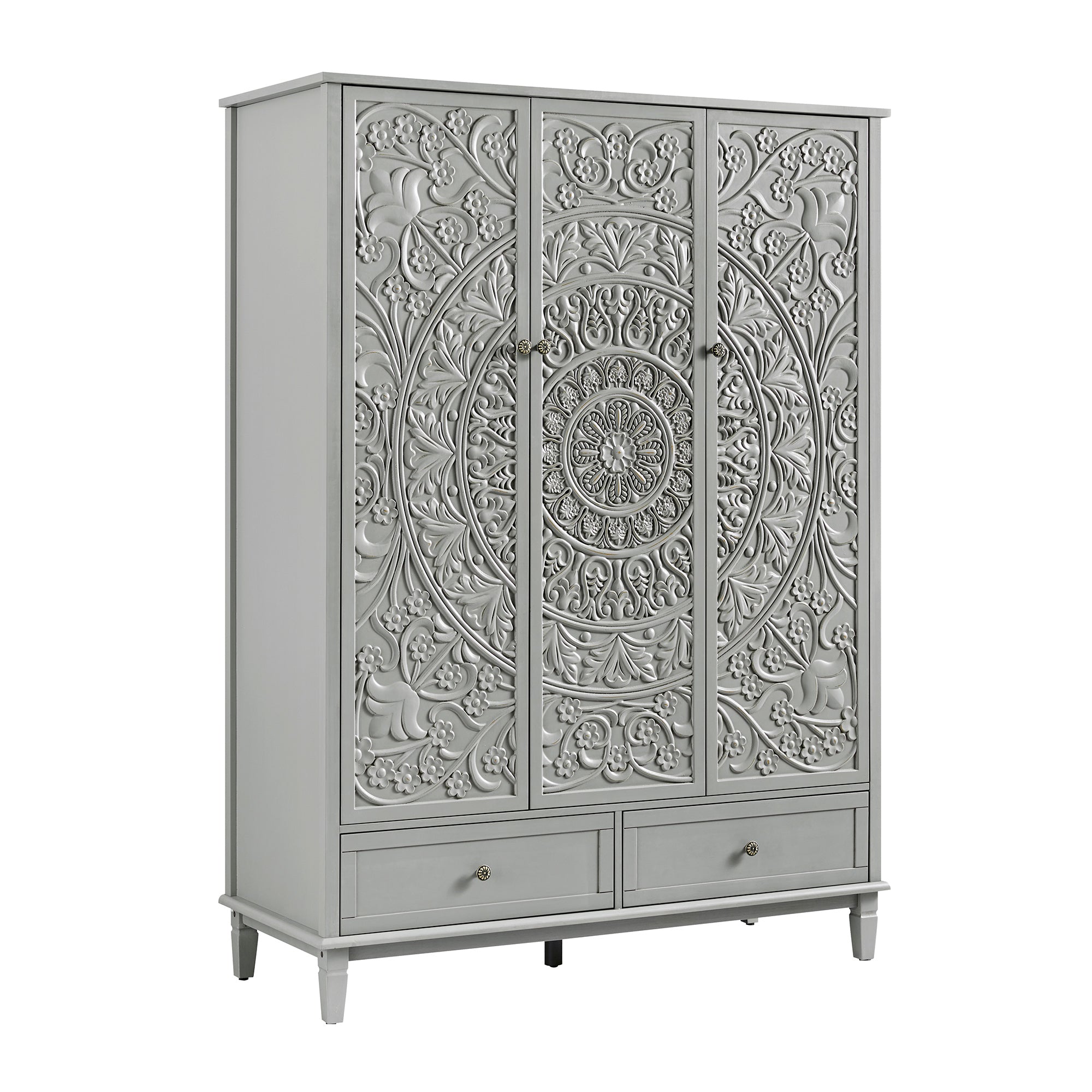 Chantilly Mid Gray Carved Triple Closet