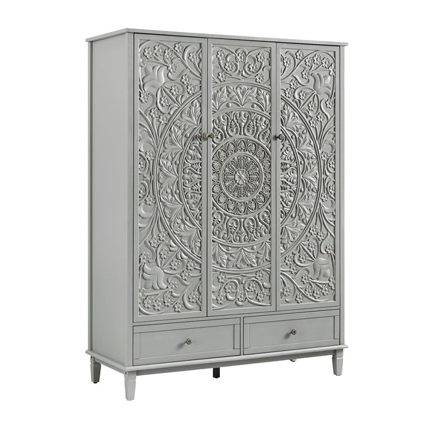 Chantilly Mid Gray Carved Triple Closet
