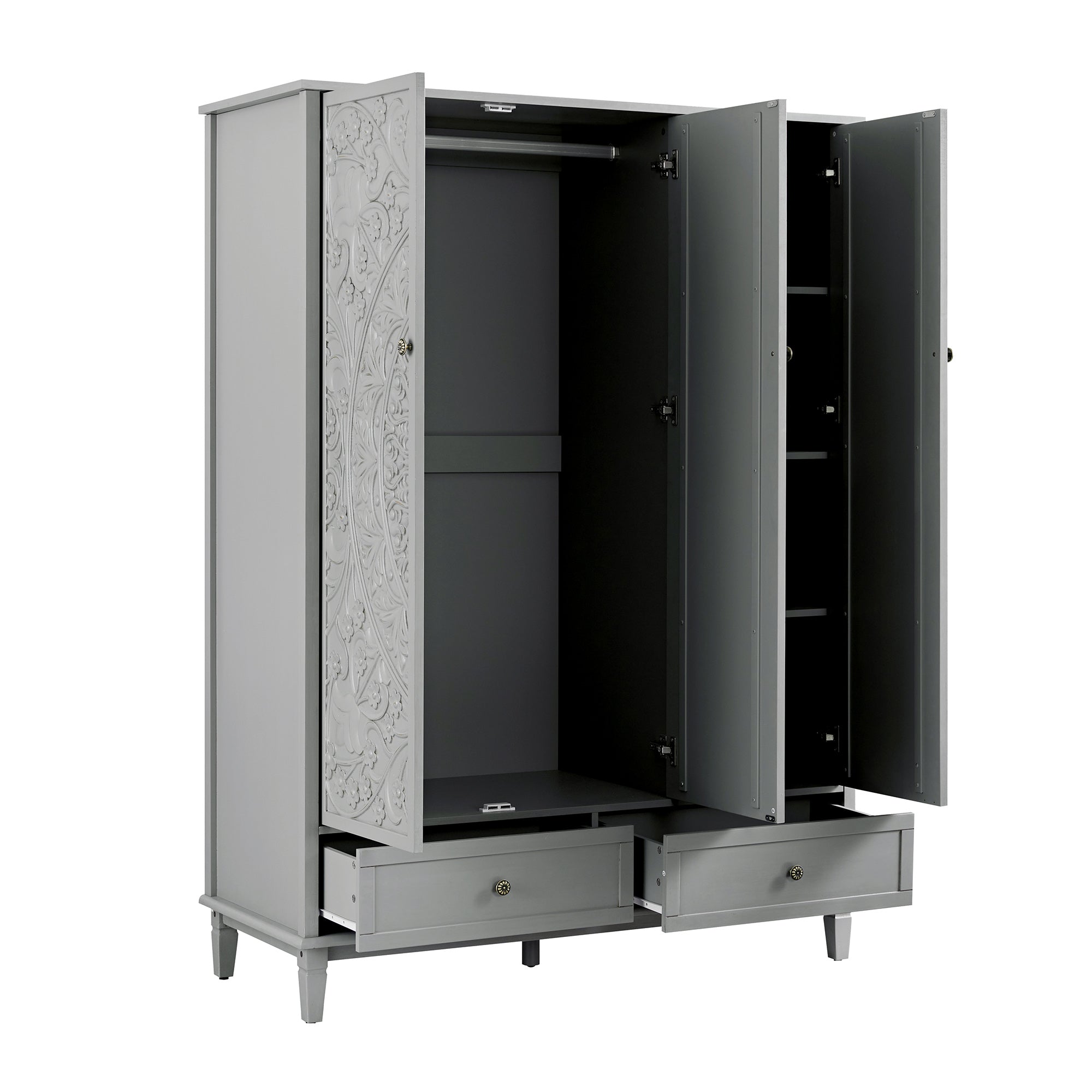 Chantilly Mid Gray Carved Triple Closet