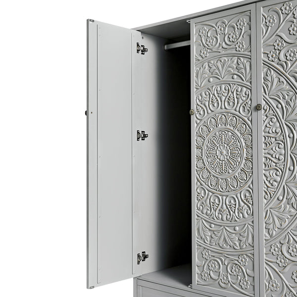 Chantilly Mid Gray Carved Triple Closet
