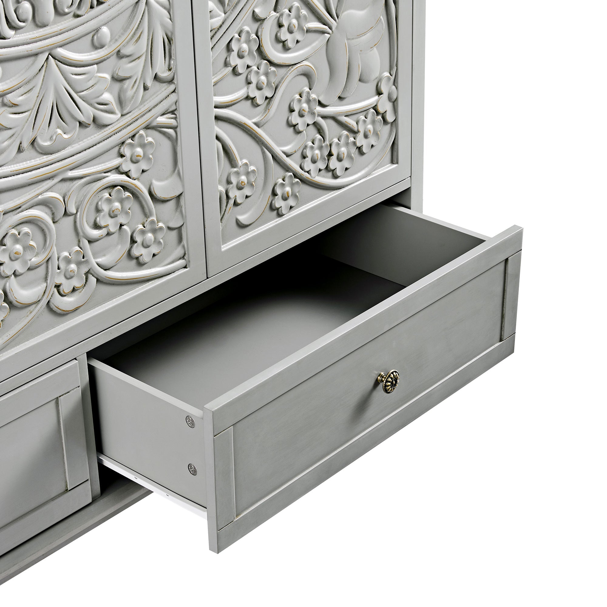 Chantilly Mid Gray Carved Triple Closet