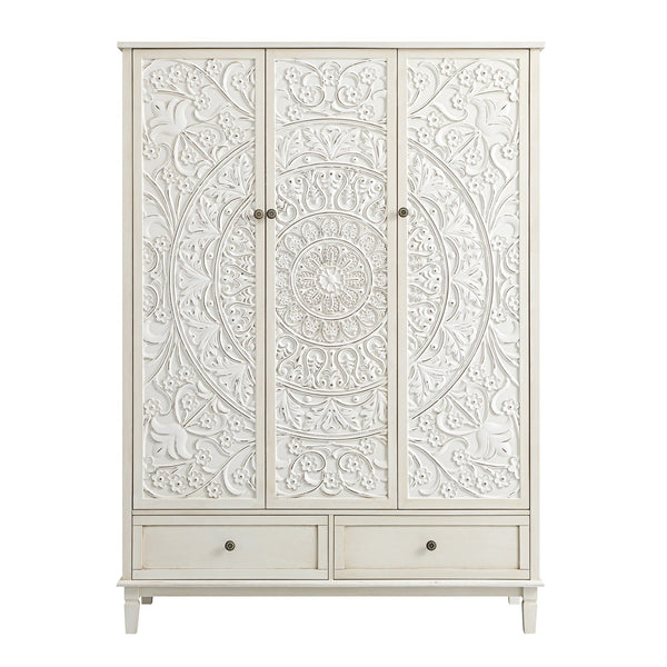 Chantilly Whitewashed Carved Triple Closet