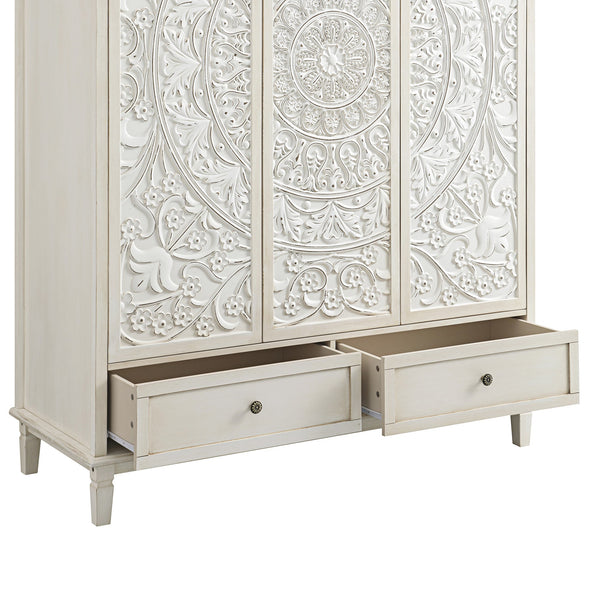 Chantilly Whitewashed Carved Triple Closet