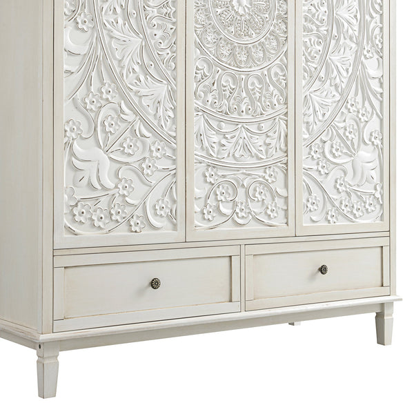 Chantilly Whitewashed Carved Triple Closet