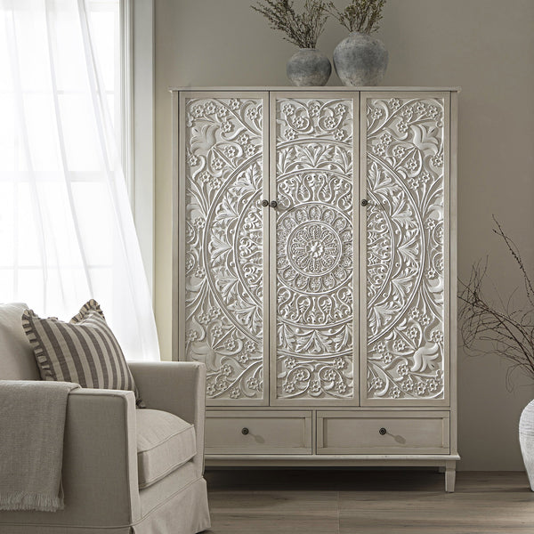 Chantilly Whitewashed Carved Triple Closet