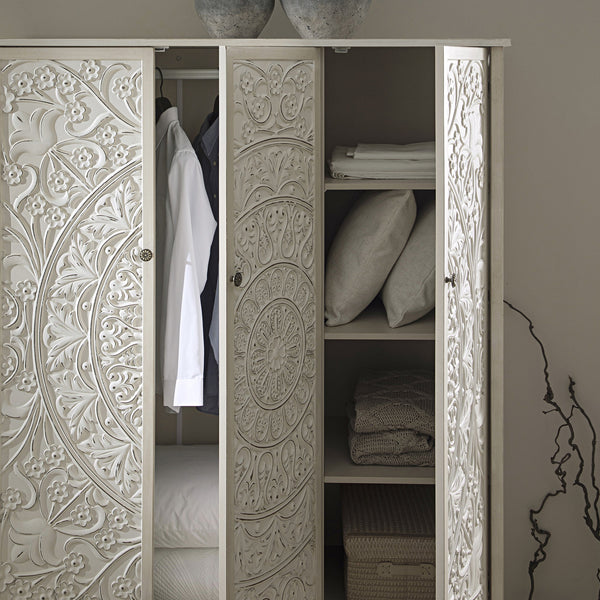Chantilly Whitewashed Carved Triple Closet