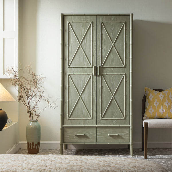 Elstowe Faux Bamboo Double Closet, Sage Green