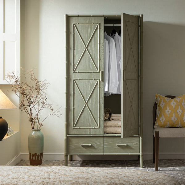 Elstowe Faux Bamboo Double Closet, Sage Green