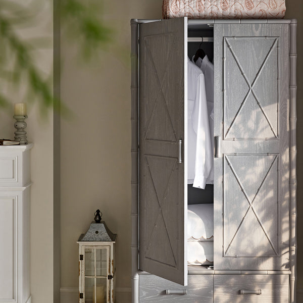 Elstowe Faux Bamboo Double Closet, Warm Gray