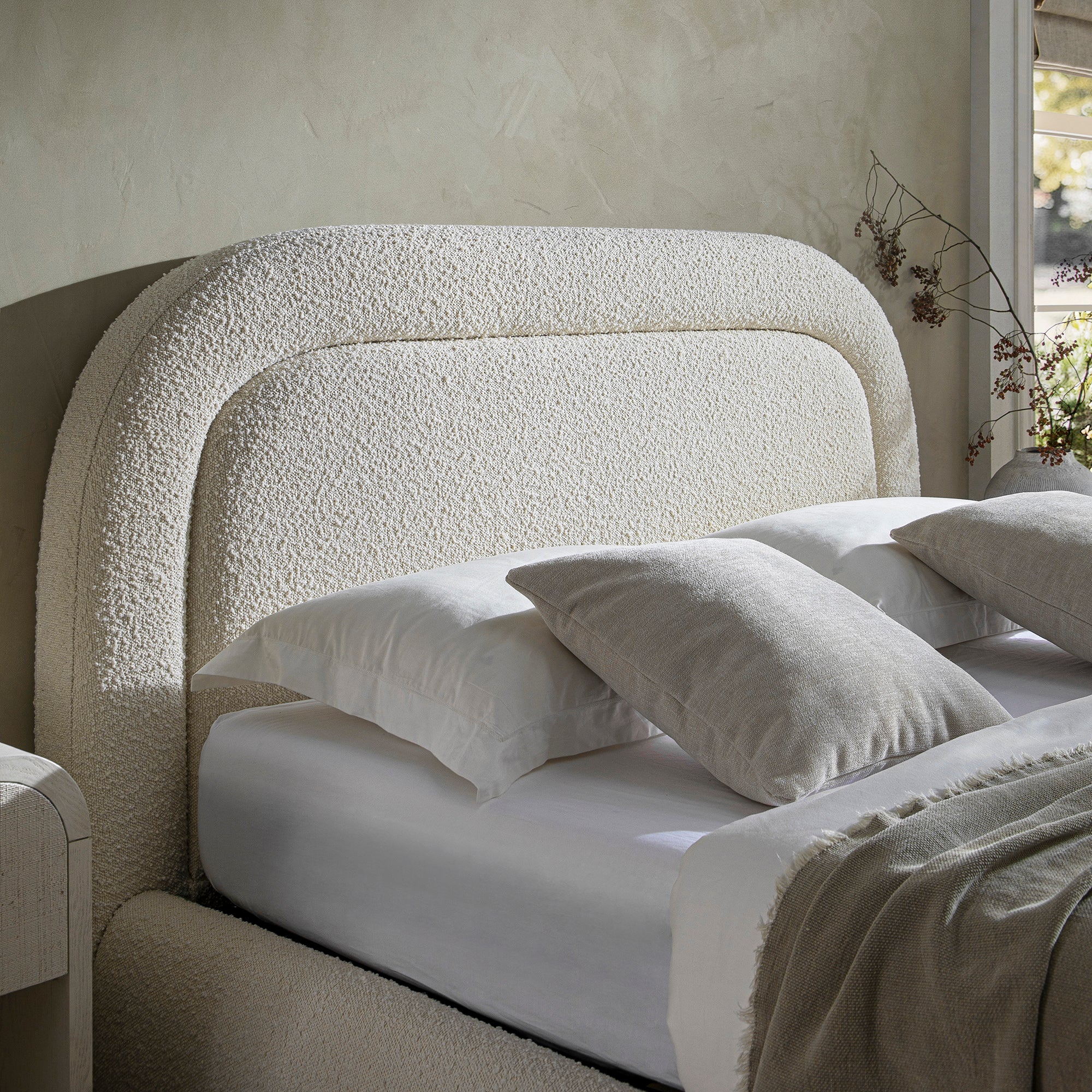 Luella Upholstered Wooden Plinth Base Storage Bed, Ecru Boucle