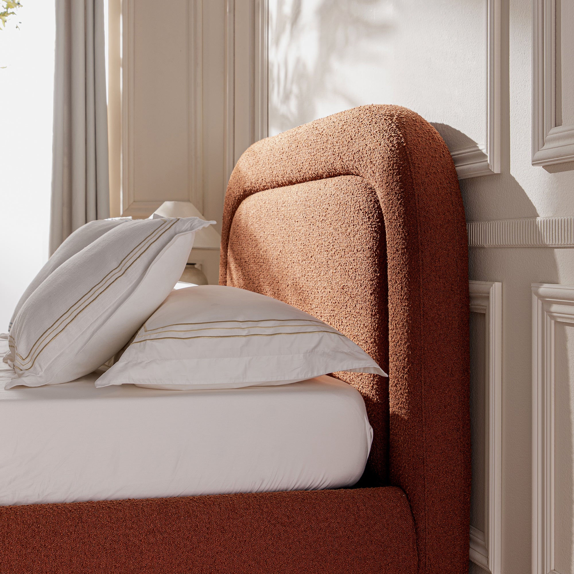 Luella Upholstered Wooden Plinth Base Storage Bed, Rust Boucle