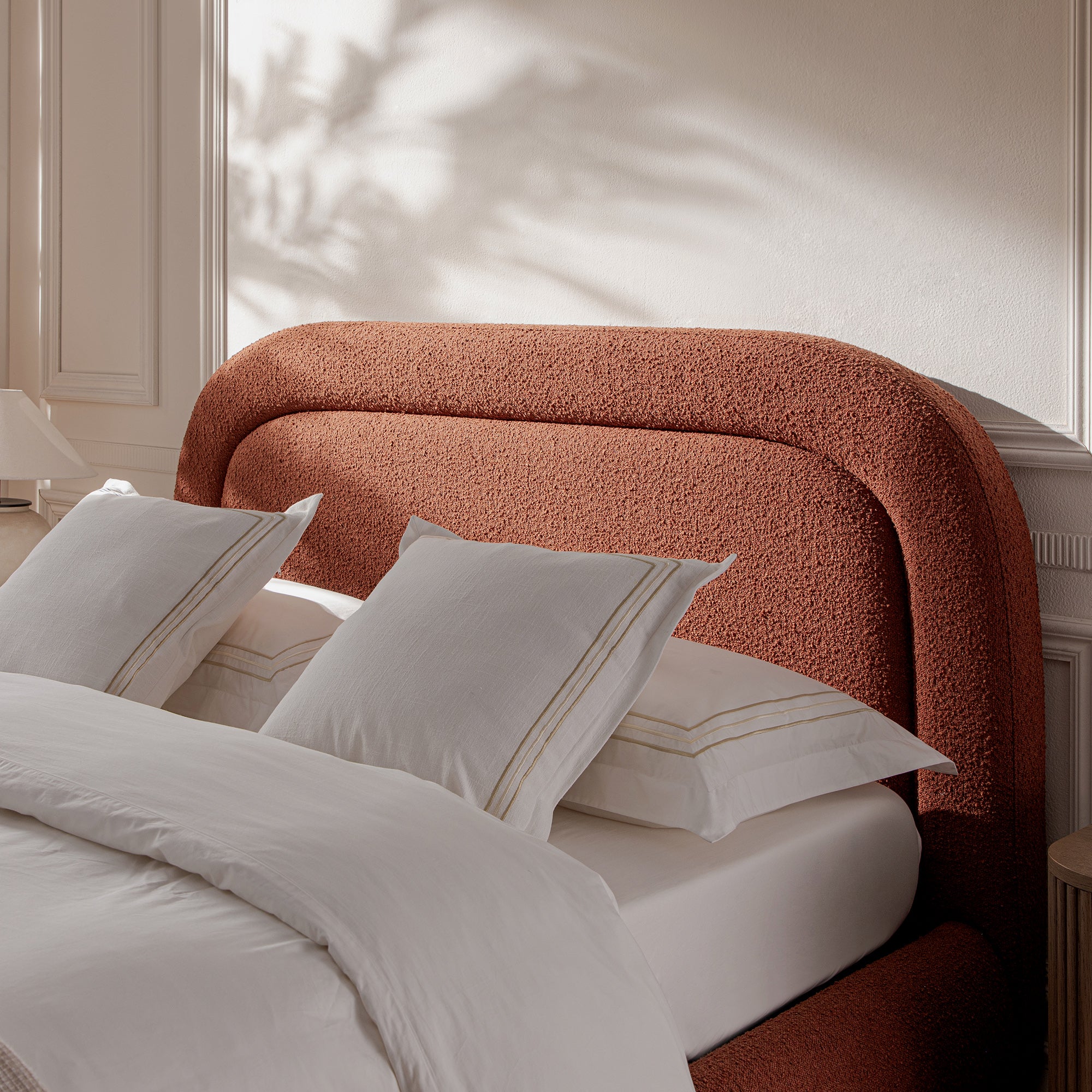 Luella Upholstered Wooden Plinth Base Storage Bed, Rust Boucle