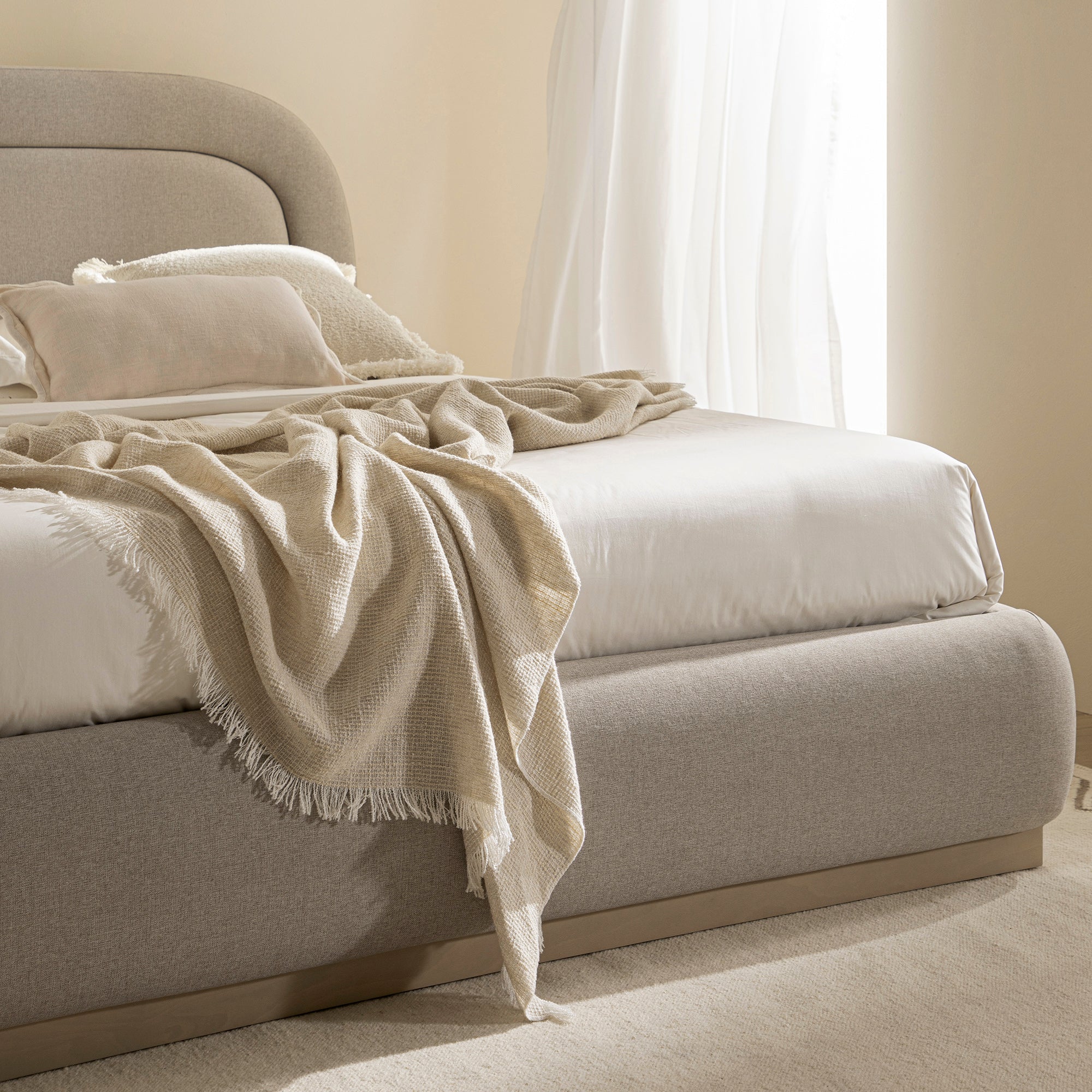 Luella Upholstered Wooden Plinth Base Storage Bed, Sand Fabric