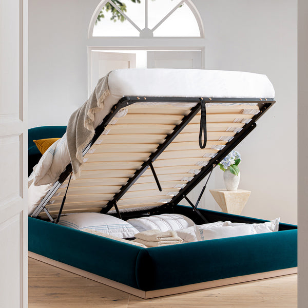 Luella Upholstered Wooden Plinth Base Storage Bed, Teal Velvet
