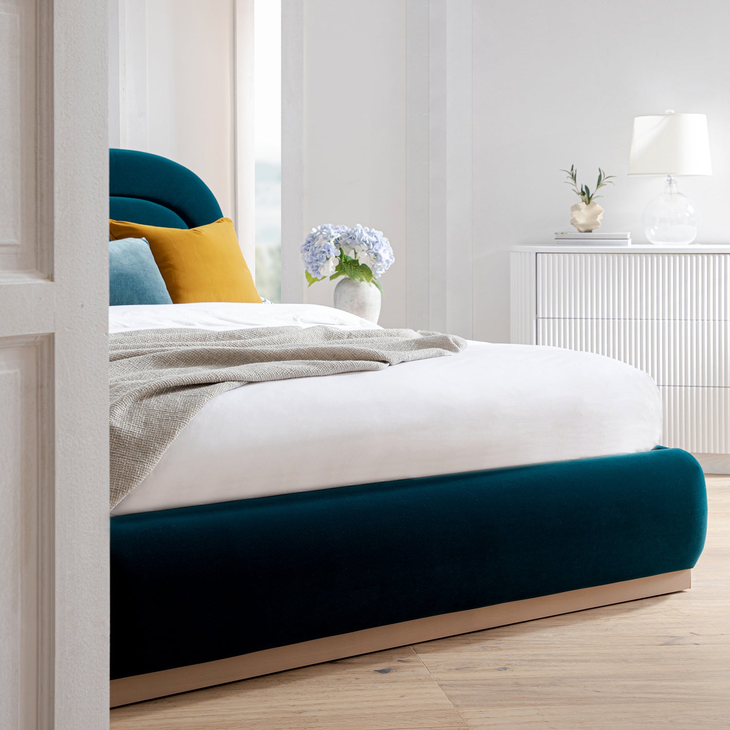 Luella Upholstered Wooden Plinth Base Storage Bed, Teal Velvet