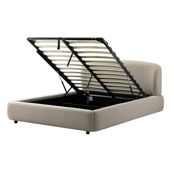 Constance Winged Headboard Ottoman Storage Bed, Light Taupe Boucle