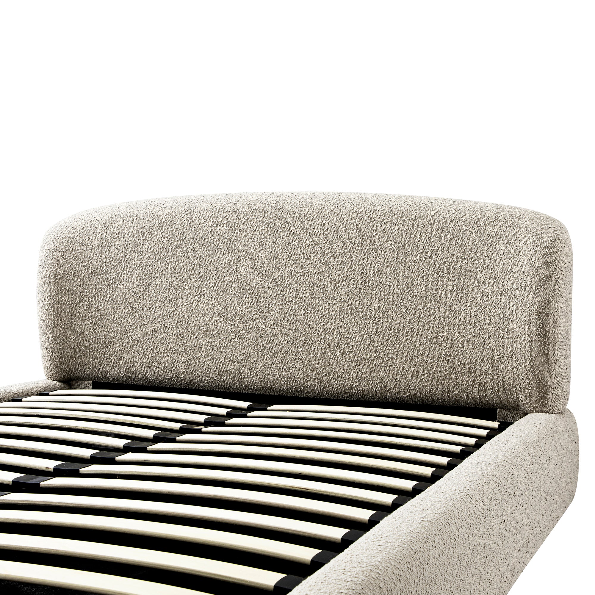 Constance Winged Headboard Ottoman Storage Bed, Light Taupe Boucle