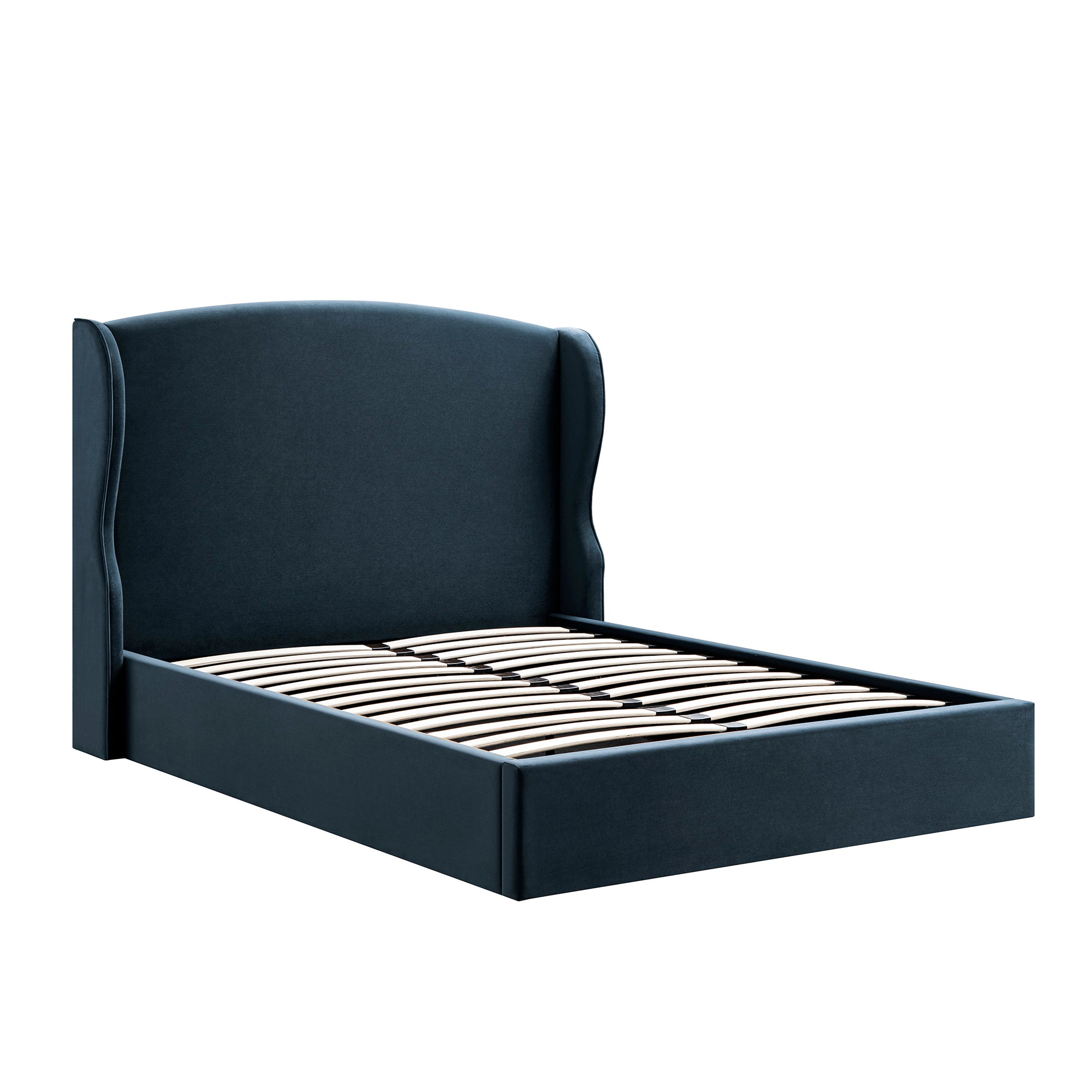 Kimberly Winged Upholstered Storage Bed, Aegean Blue Velvet