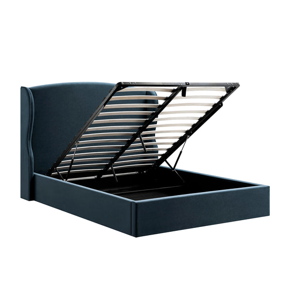 Kimberly Winged Upholstered Storage Bed, Aegean Blue Velvet