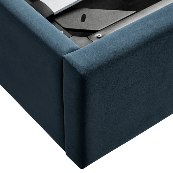 Kimberly Winged Upholstered Storage Bed, Aegean Blue Velvet