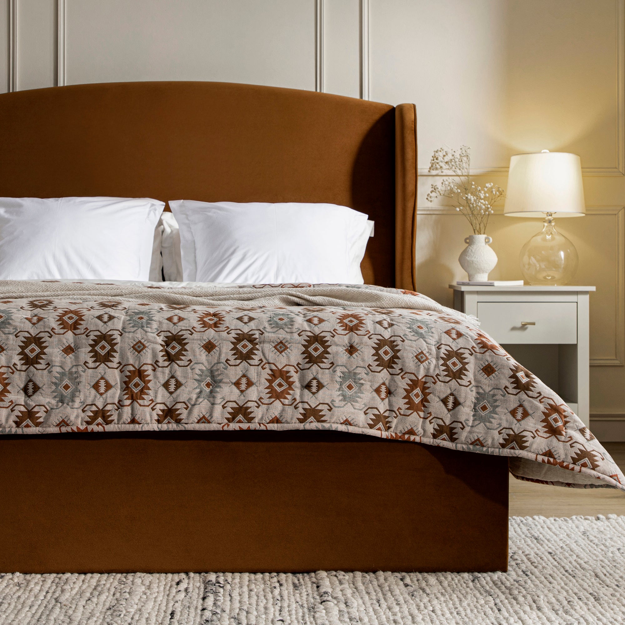 Kimberly Winged Upholstered Storage Bed, Cinnamon Velvet