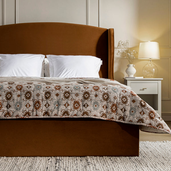 Kimberly Winged Upholstered Storage Bed, Cinnamon Velvet