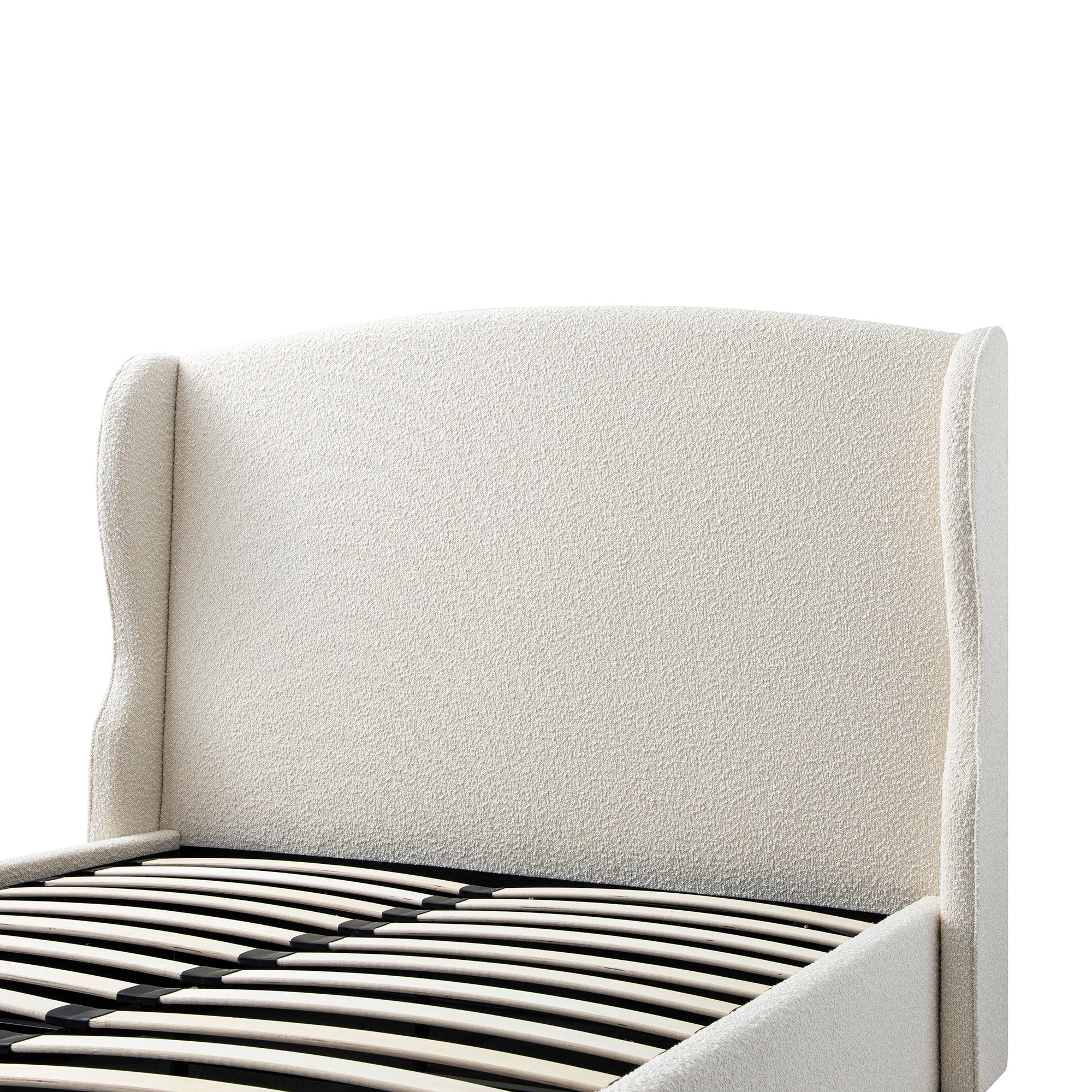 Kimberly Winged Upholstered Storage Bed, Ecru Boucle
