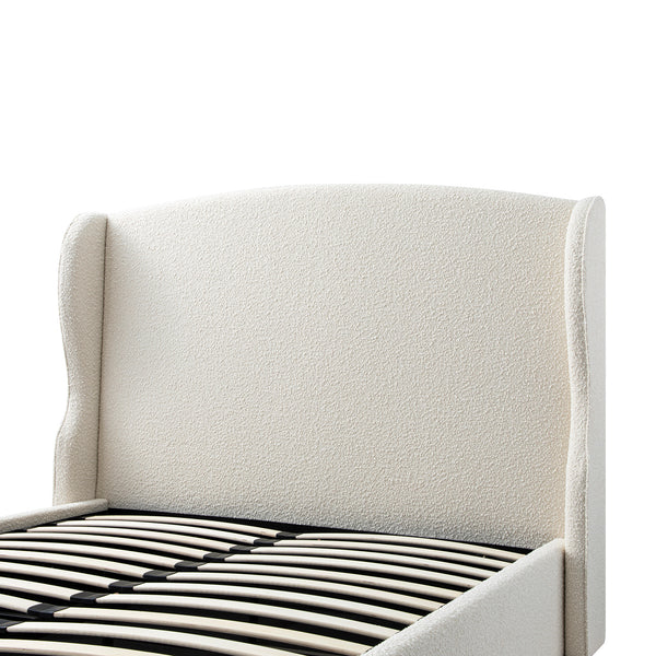 Kimberly Winged Upholstered Storage Bed, Ecru Boucle