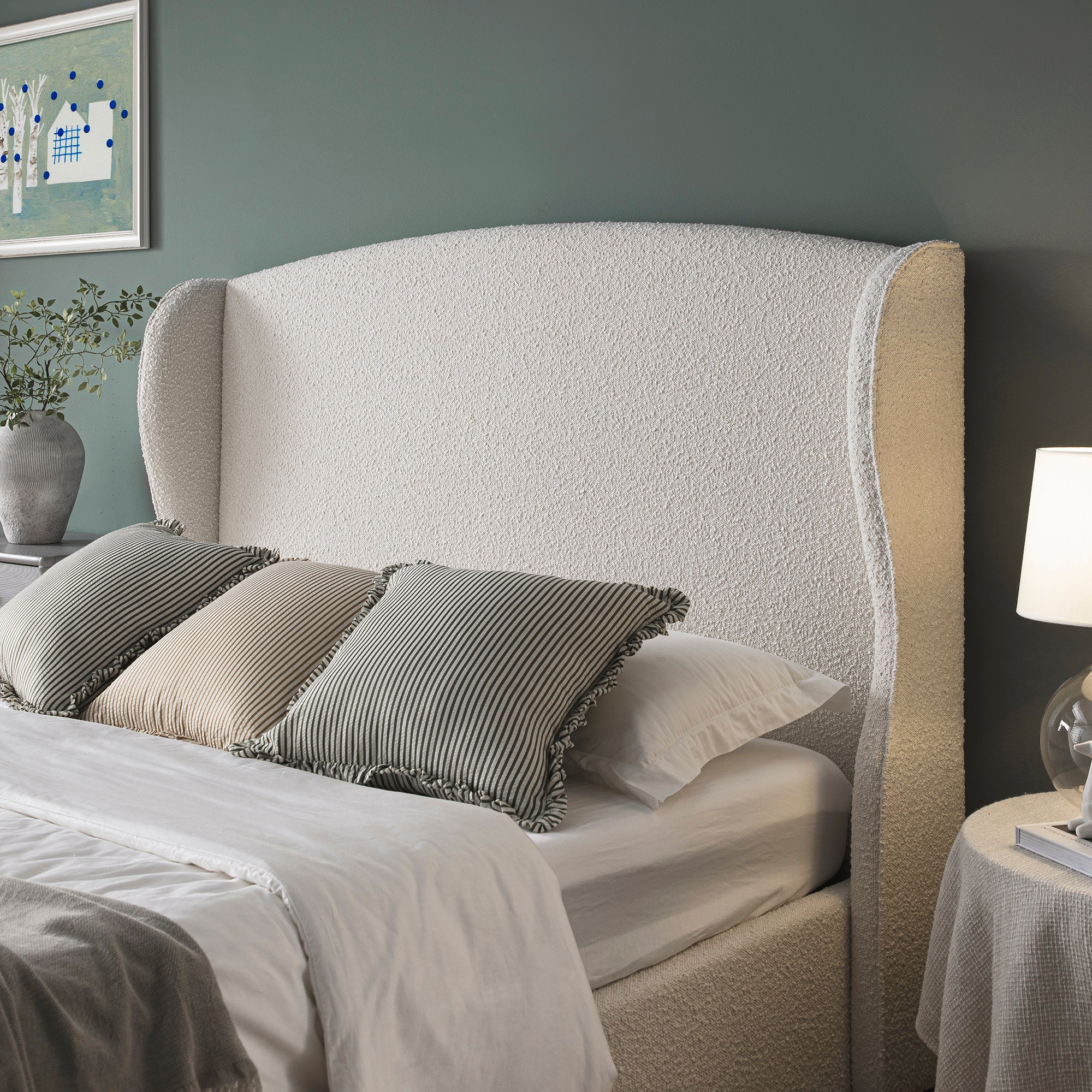 Kimberly Winged Upholstered Storage Bed, Ecru Boucle