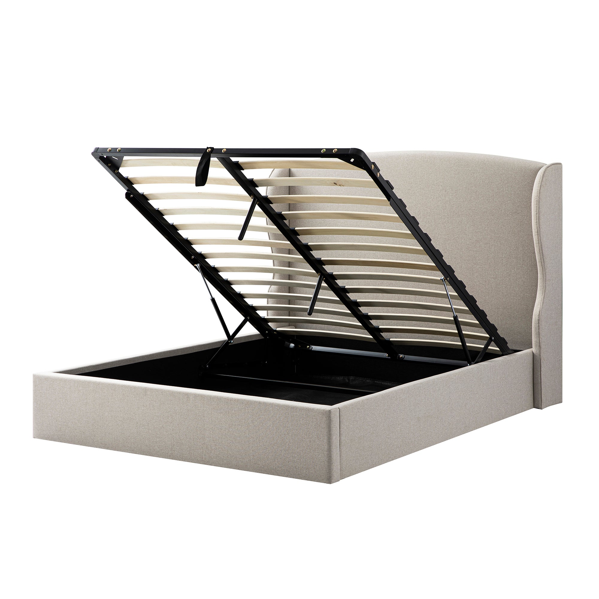 Kimberly Winged Upholstered Storage Bed, Sand Fabric