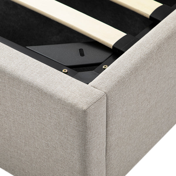 Kimberly Winged Upholstered Storage Bed, Sand Fabric