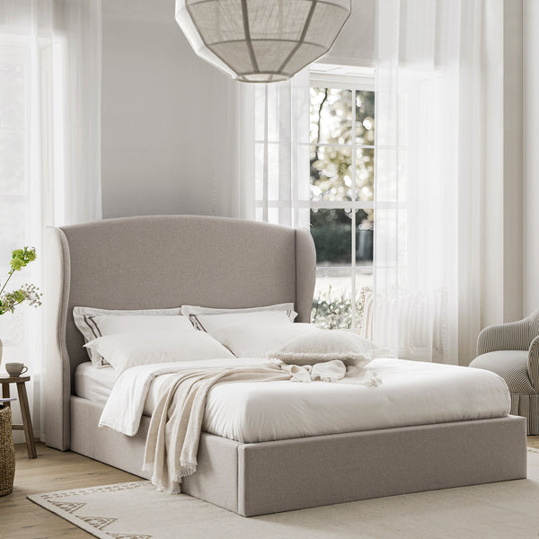 Kimberly Winged Upholstered Storage Bed, Sand Fabric