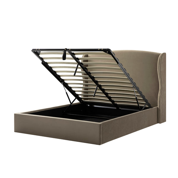 Kimberly Winged Upholstered Storage Bed, Taupe Velvet