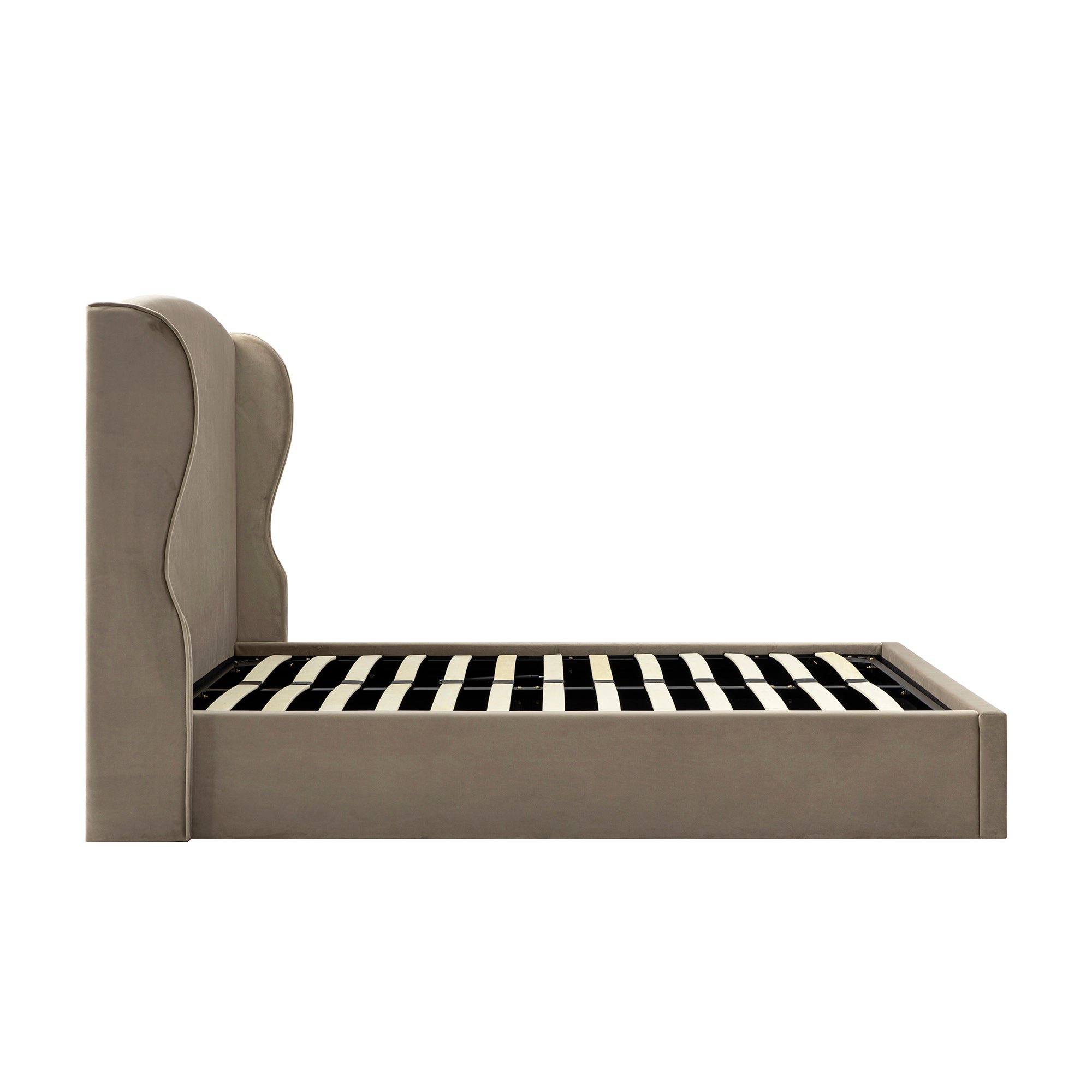 Kimberly Winged Upholstered Storage Bed, Taupe Velvet