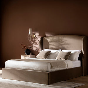 Kimberly Winged Upholstered Storage Bed, Taupe Velvet